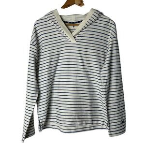 Tommy Bahama NWT Hoodie M Pebble Bay Striped Pullover Hoodie Cream Blue NEW